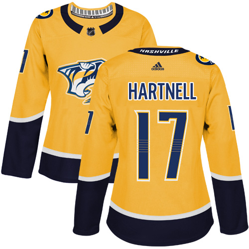 Adidas Nashville Predators #17 Scott Hartnell Yellow Home Authentic Women Stitched NHL Jersey